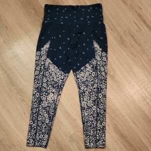 FP Movement by Free People Navy Leggings with Cream Floral Panel